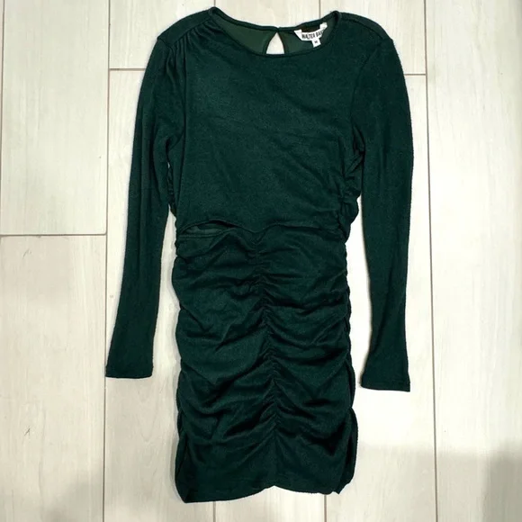 Walter Baker Gloriana Ruched Sweater Mini Dress Hunter Green NWT Size M $228 - Picture 4 of 7